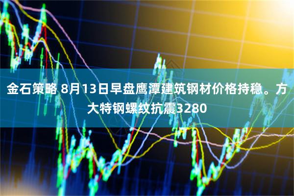 金石策略 8月13日早盘鹰潭建筑钢材价格持稳。方大特钢螺纹抗震3280