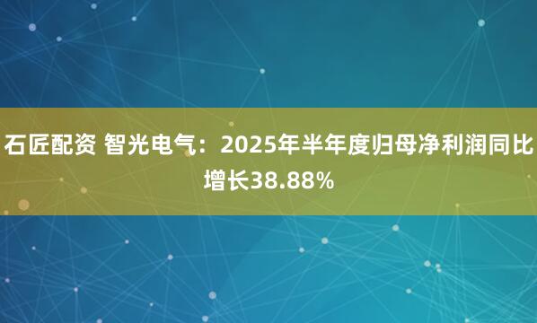 石匠配资 智光电气：2025年半年度归母净利润同比增长38.88%